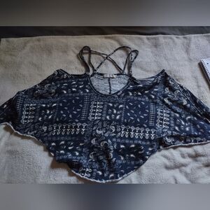 We The Free Navy Paisley Cropped Halter Top/Oversized/Size Small